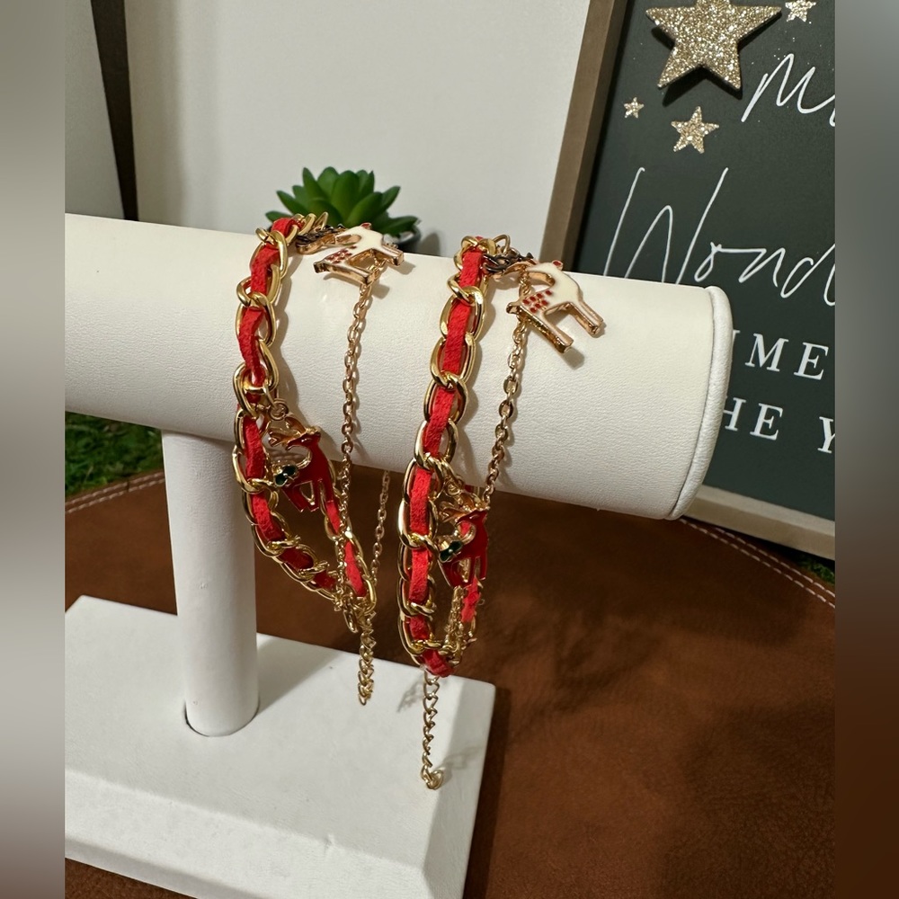 2pc Christmas bracelet women Red X’mas bracelet Enamel charms multi-layer new